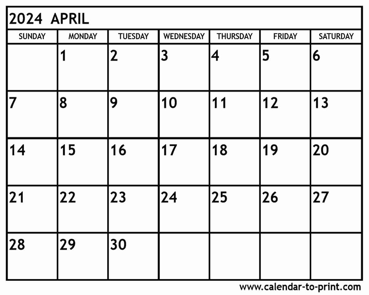 April 2024 Calendar Printable within Free Printable Blank April 2024 Calendar