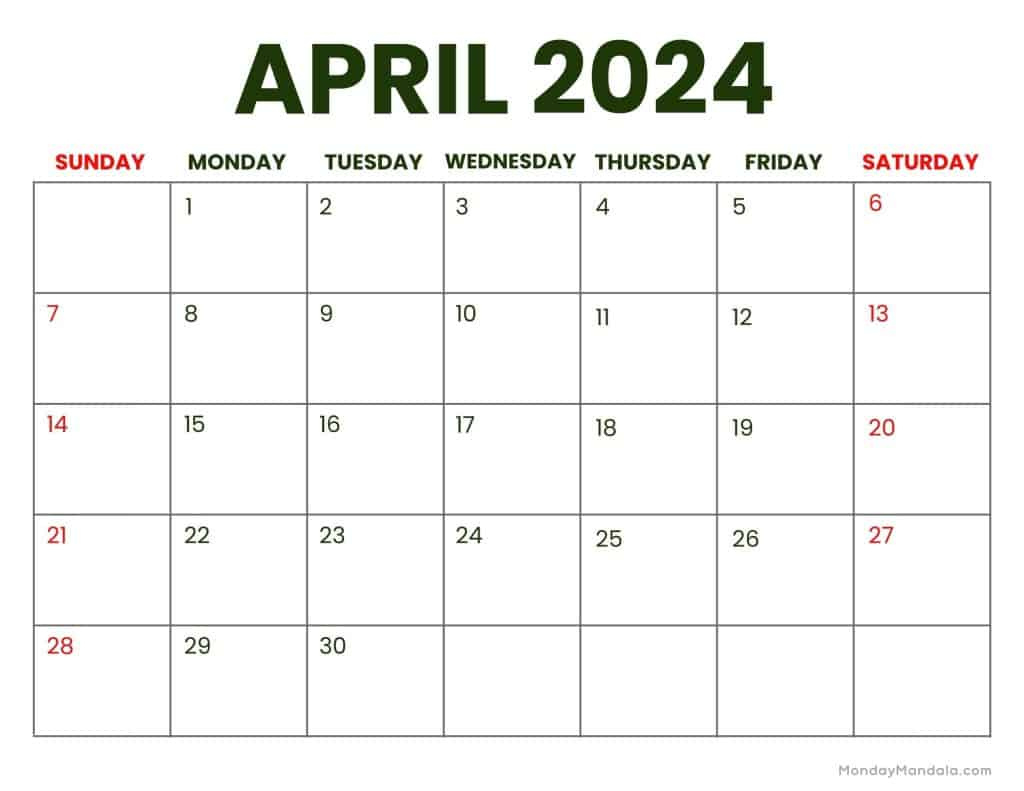 April 2024 Calendars (52 Free Pdf Printables) for Free Printable Calendar April And May 2024