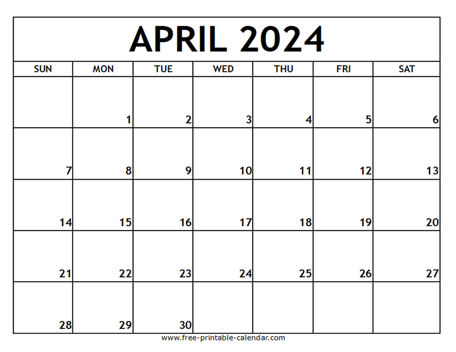 April 2024 Printable Calendar - Free-Printable-Calendar within Free Printable April 2024 Calendar Template Editabler