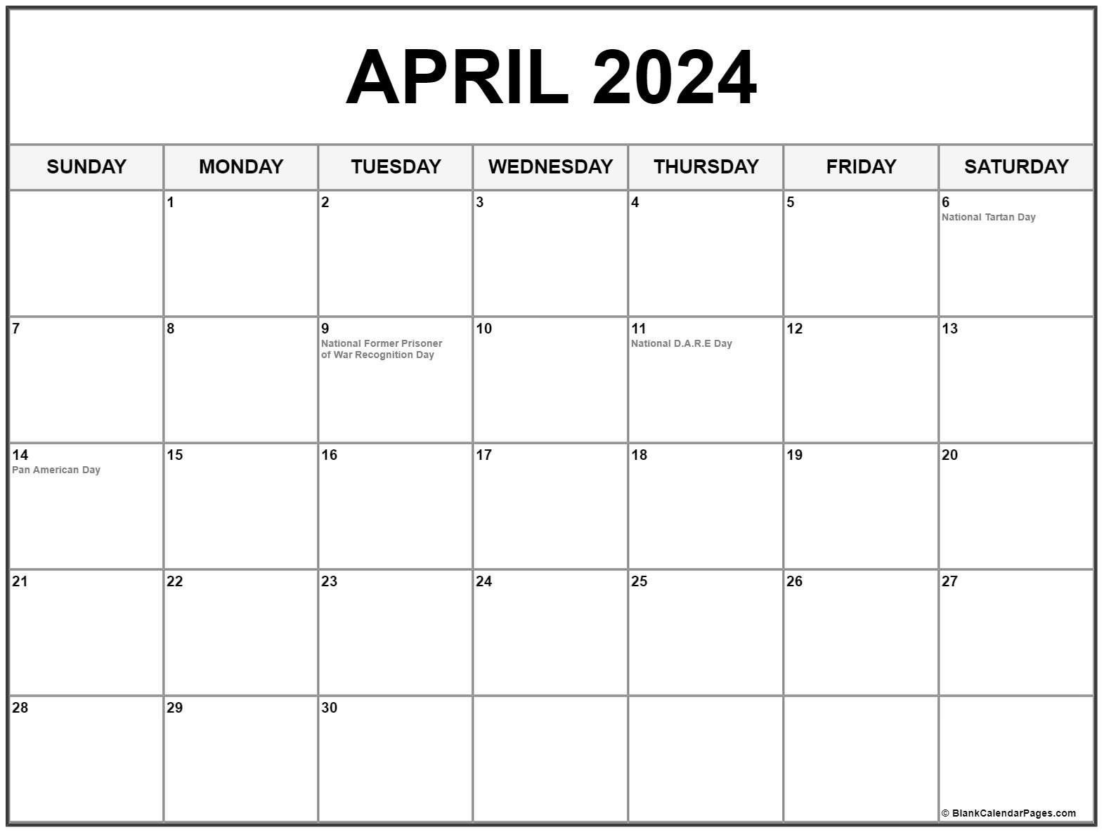 April 2024 With Holidays Calendar inside Free Printable April 2024 Calendar With Holidays