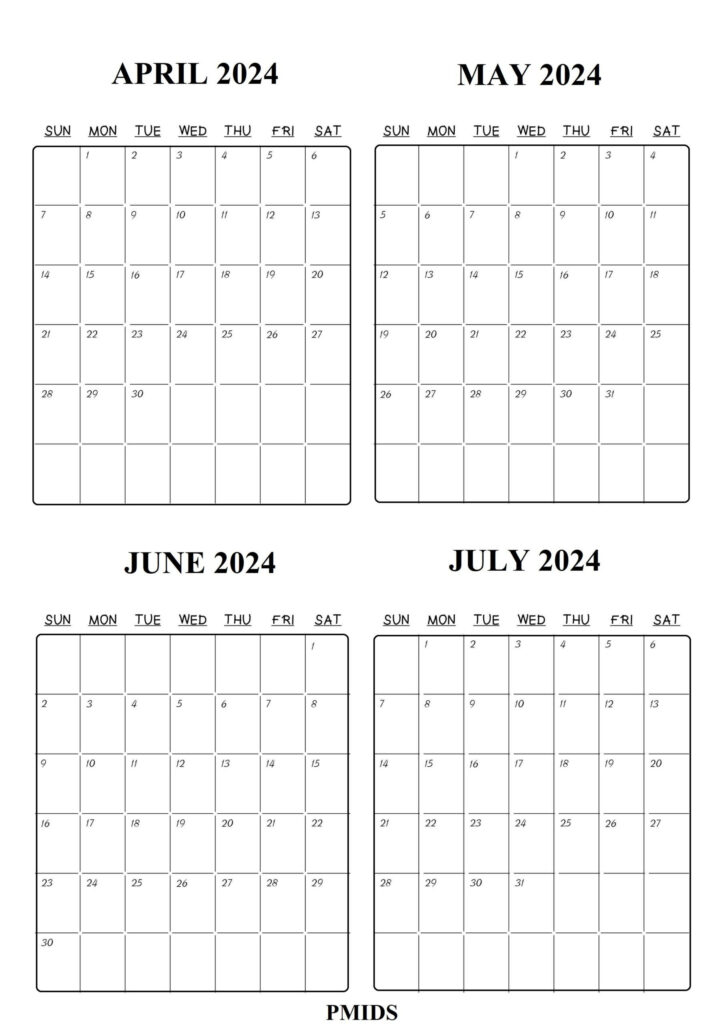April May June July 2024 Calendar Printable Calendar