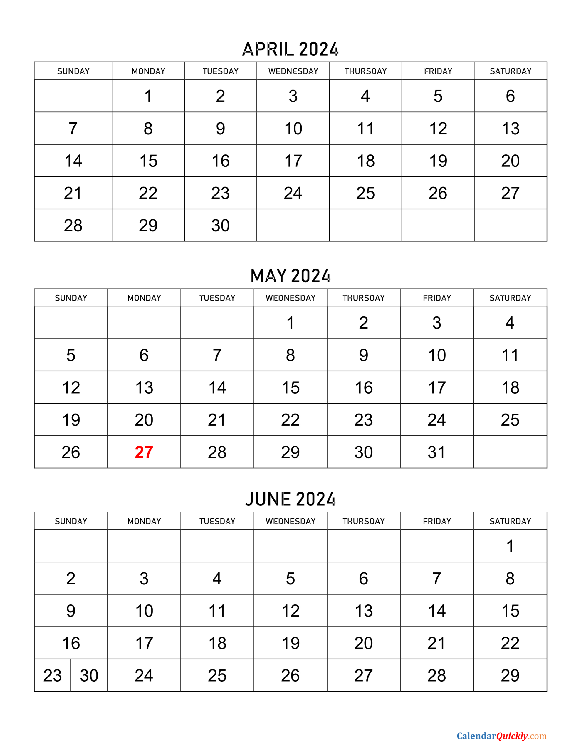 April To June 2024 Calendar | Calendar Quickly within April May June July Calendar 2024