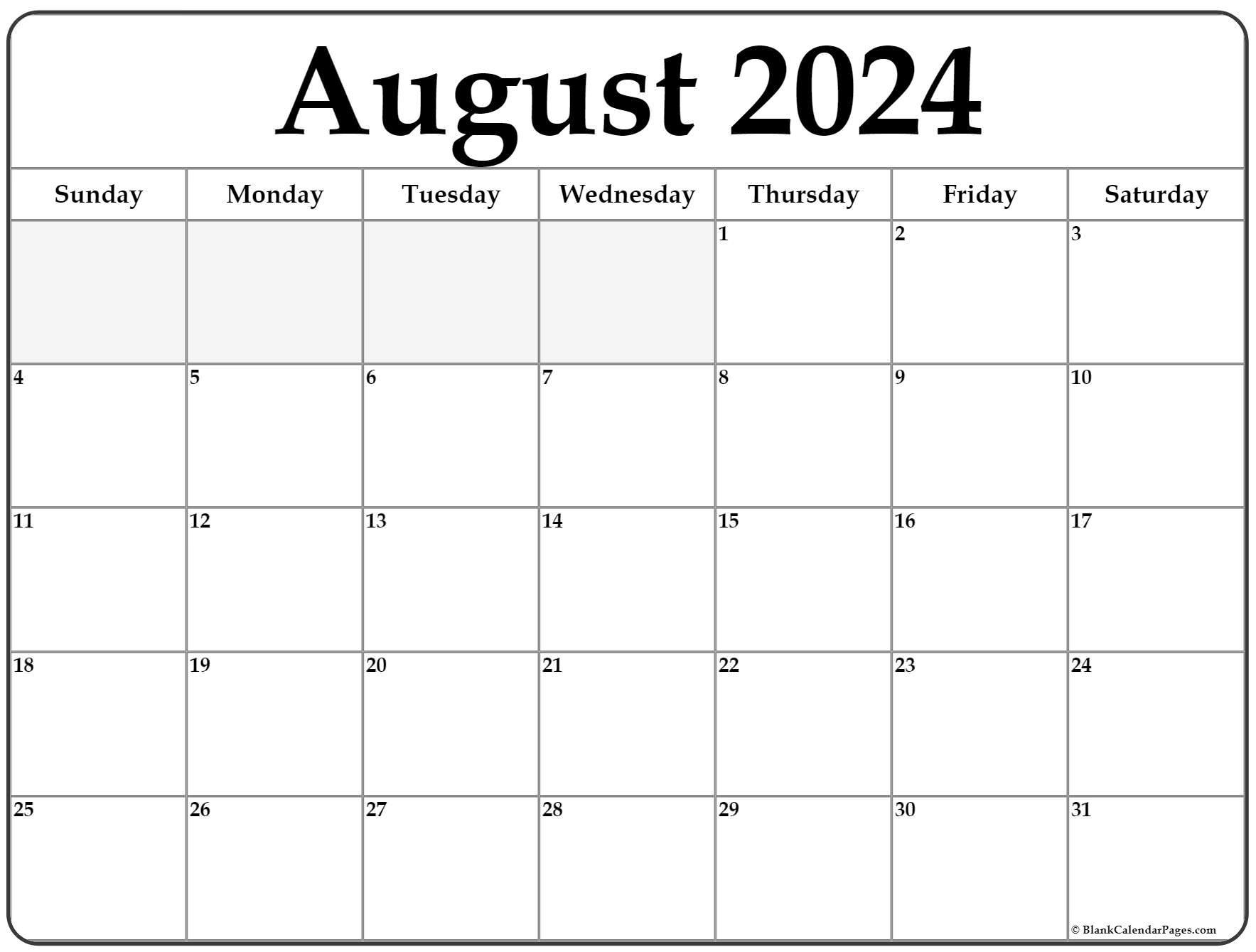 August 2024 Calendar | Free Printable Calendar with regard to Free Printable Blank Calendar 2024 Canada