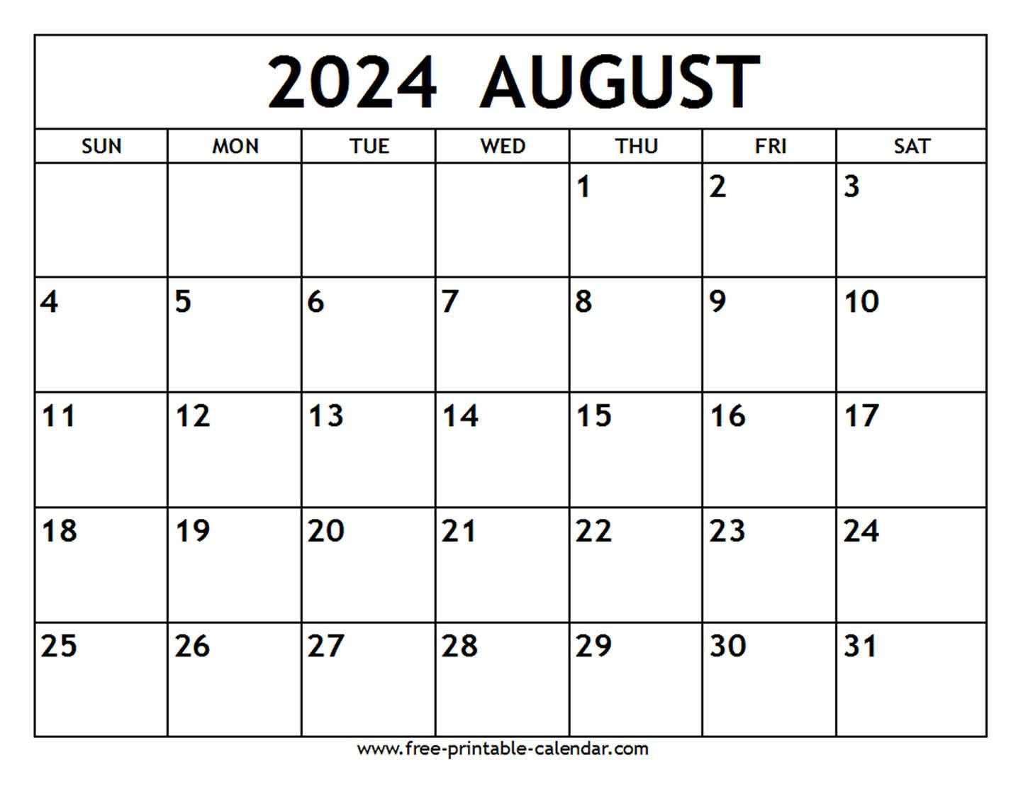 August 2024 Calendar - Free-Printable-Calendar with regard to Free Printable Calendar August 2024 To June 2024