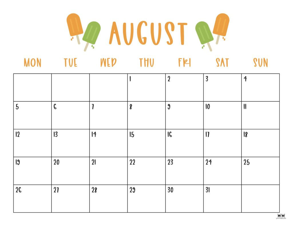 August 2024 Calendars - 50 Free Printables | Printabulls throughout Free Printable August 2024 Calendar Monday Start