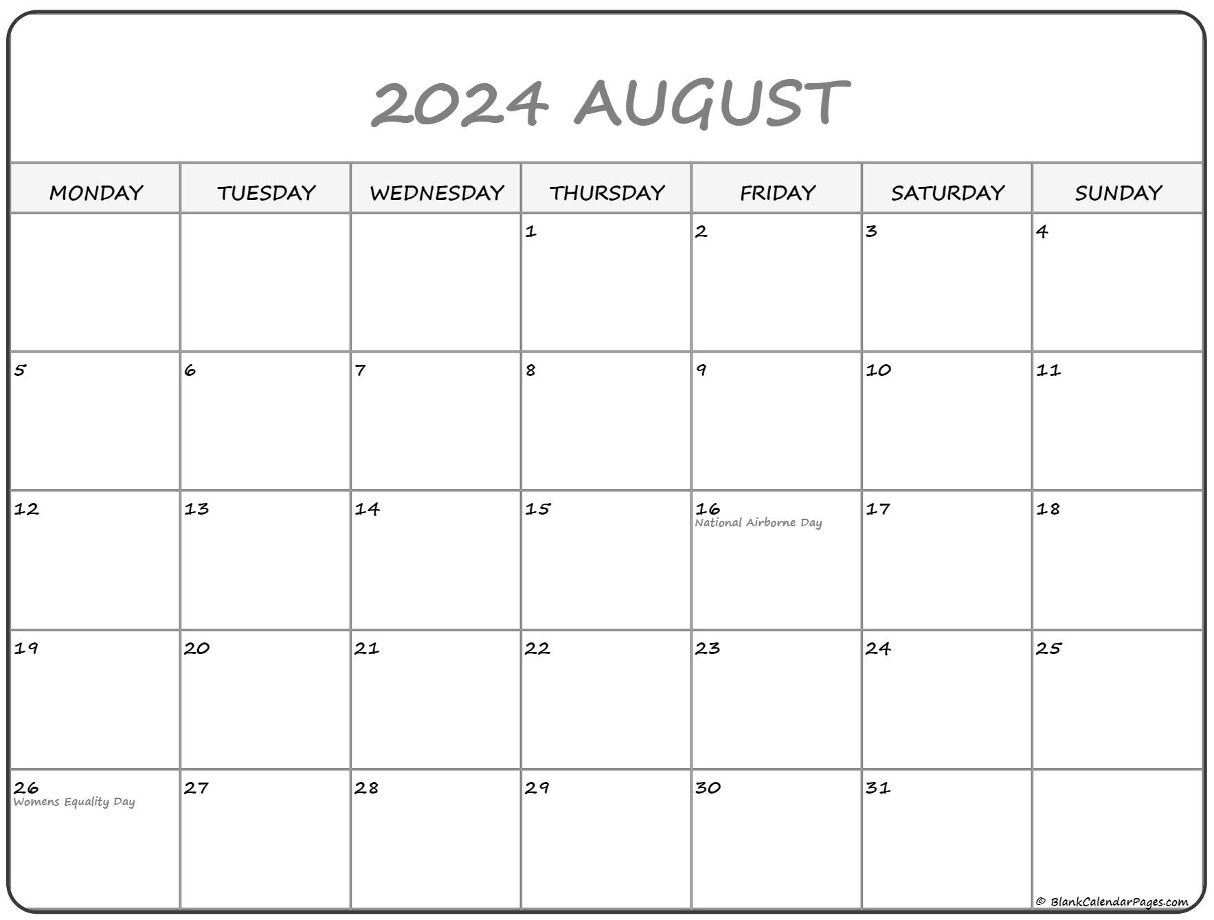 August 2024 Monday Calendar | Monday To Sunday within Free Printable August 2024 Calendar Monday Start