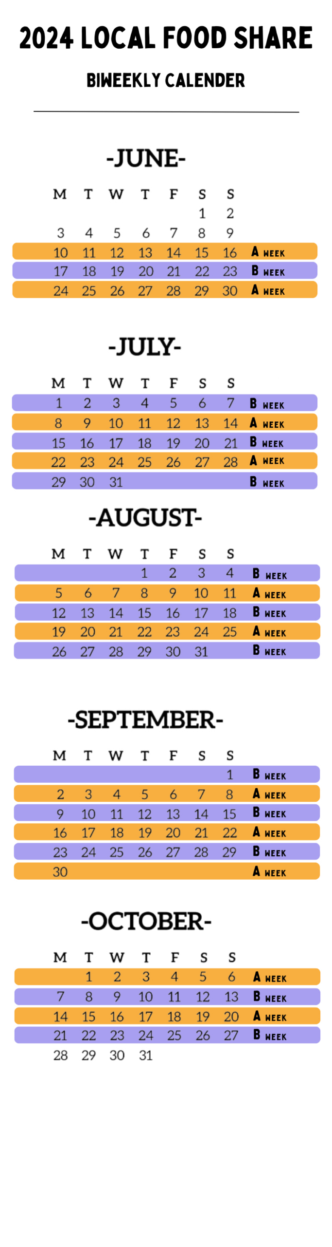 Biweekly Calendar - 2024 Local Food Share intended for Ebt Calendar For July 2024