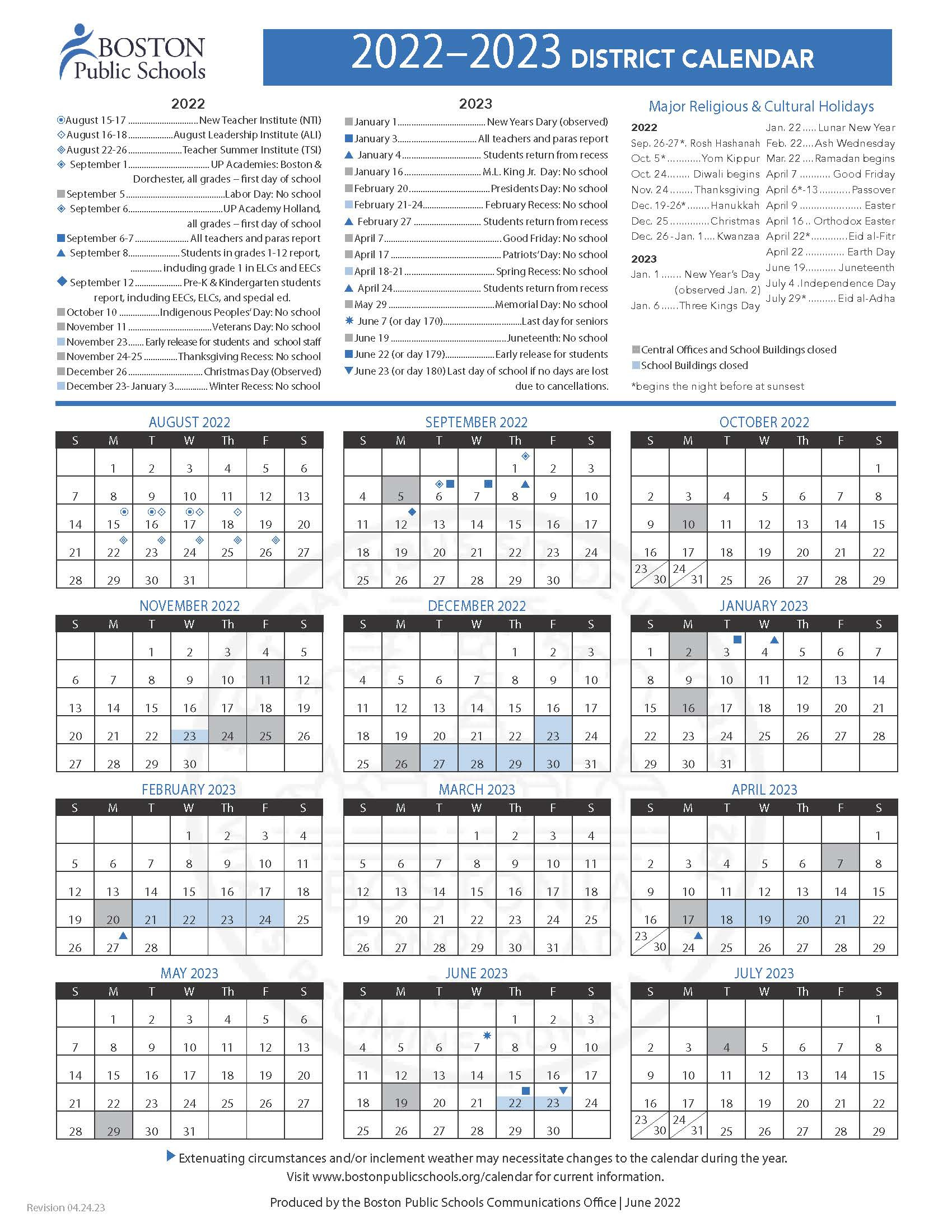 Boston Public Schools / Boston Public Schools District Calendar in Boston Calendar July 2024