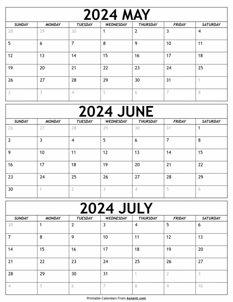 Printable May June July 2024 Calendar | Printable Calendar