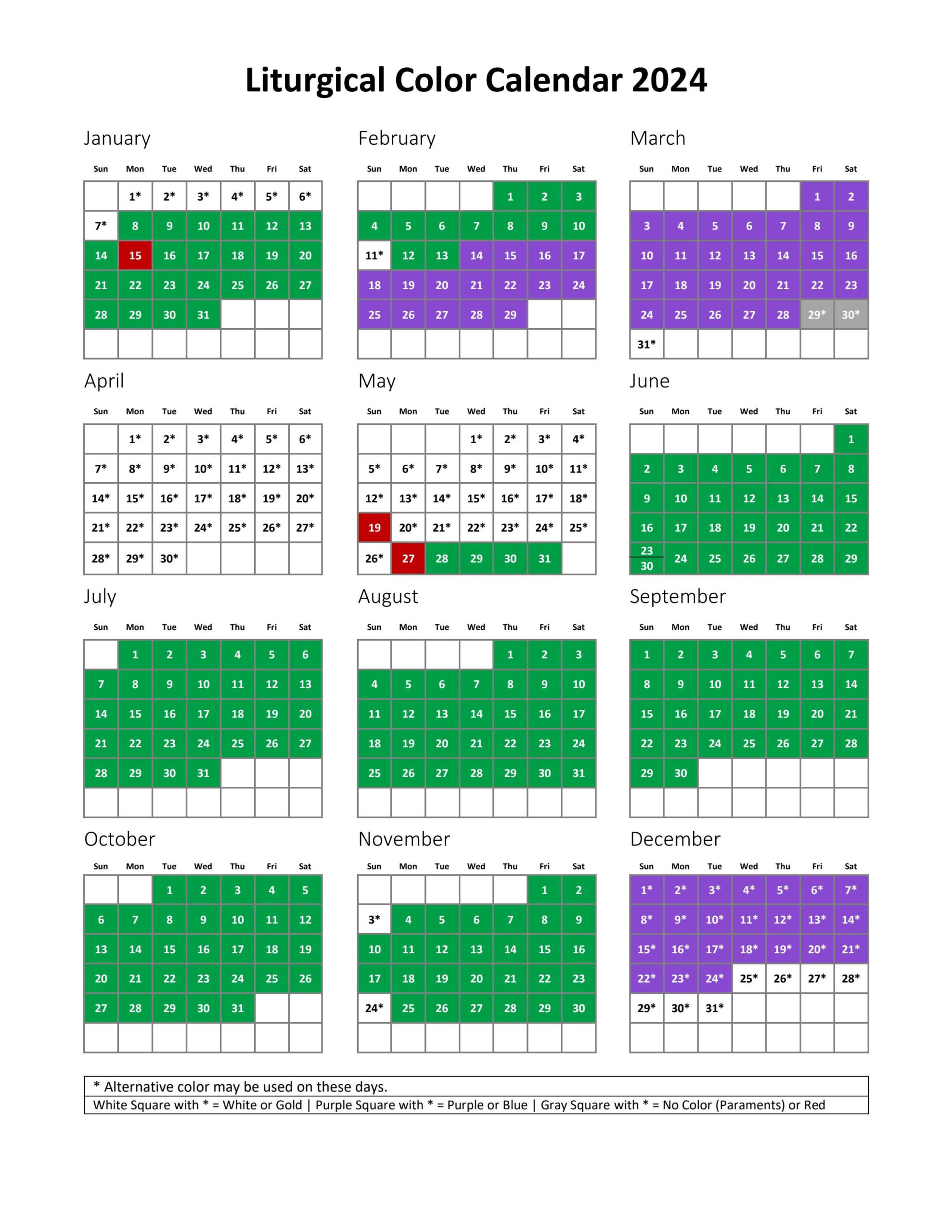 Cokesbury Liturgical Color Calendar 2024United Methodist in July Catholic Calendar 2024