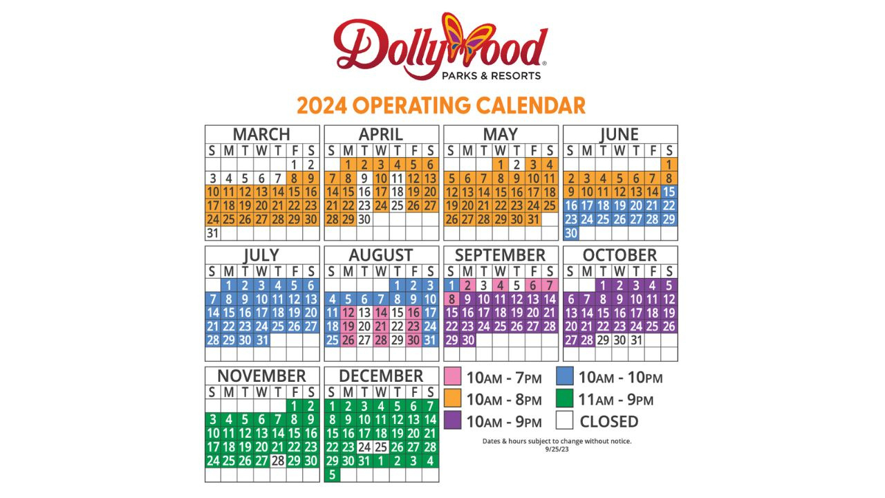 Dollywood&amp;#039;S 2024 Calendar And Operating Schedule in Dollywood Crowd Calendar July 2024