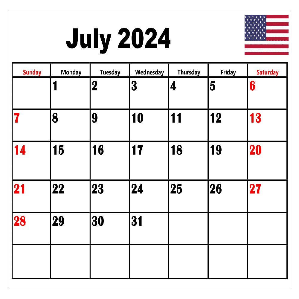 Download Free Monthly 2024 Calendar Printable Pdf With Holidays within Blank June and July 2024 Calendar