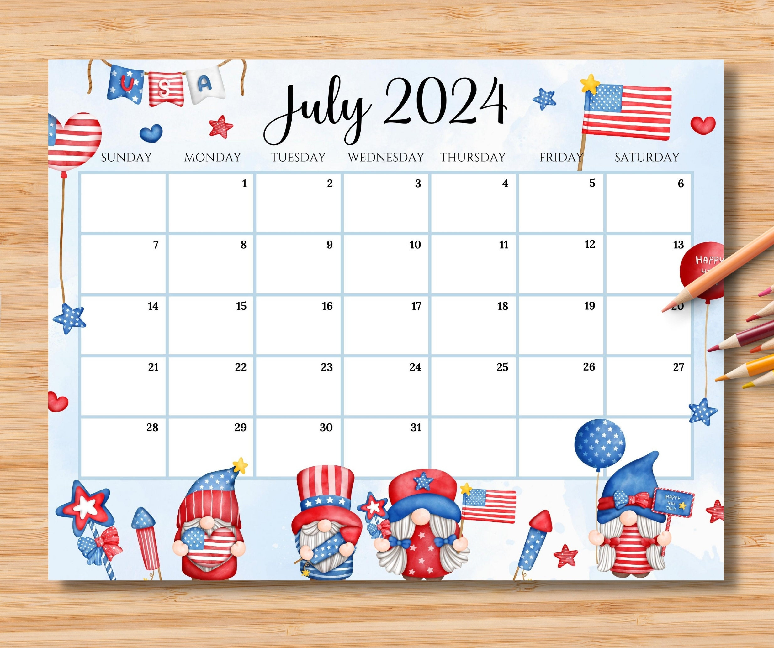 Editable July 2024 Calendar, 4Th July Independence Day With Cute regarding Cute July Calendar 2024