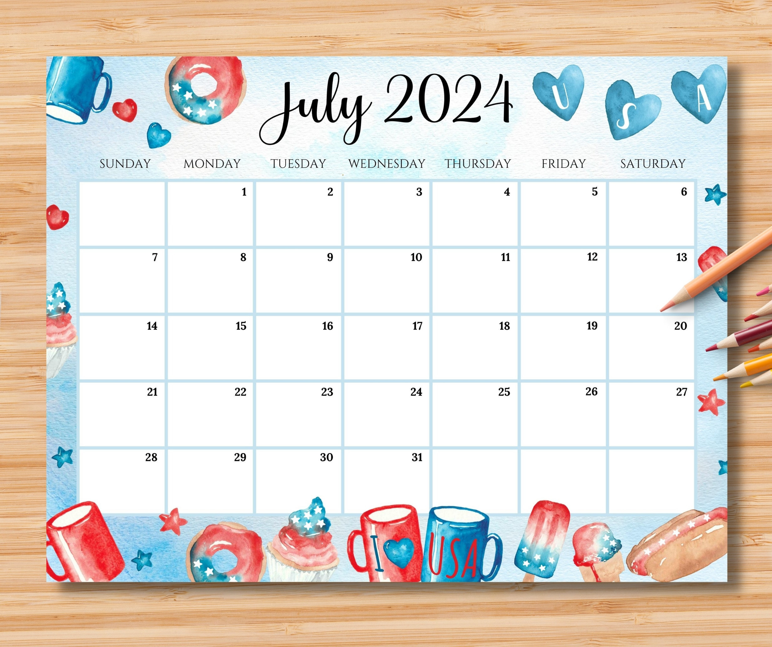 Editable July 2024 Calendar, 4Th Of July Independence Day Planner pertaining to July Editable Calendar 2024