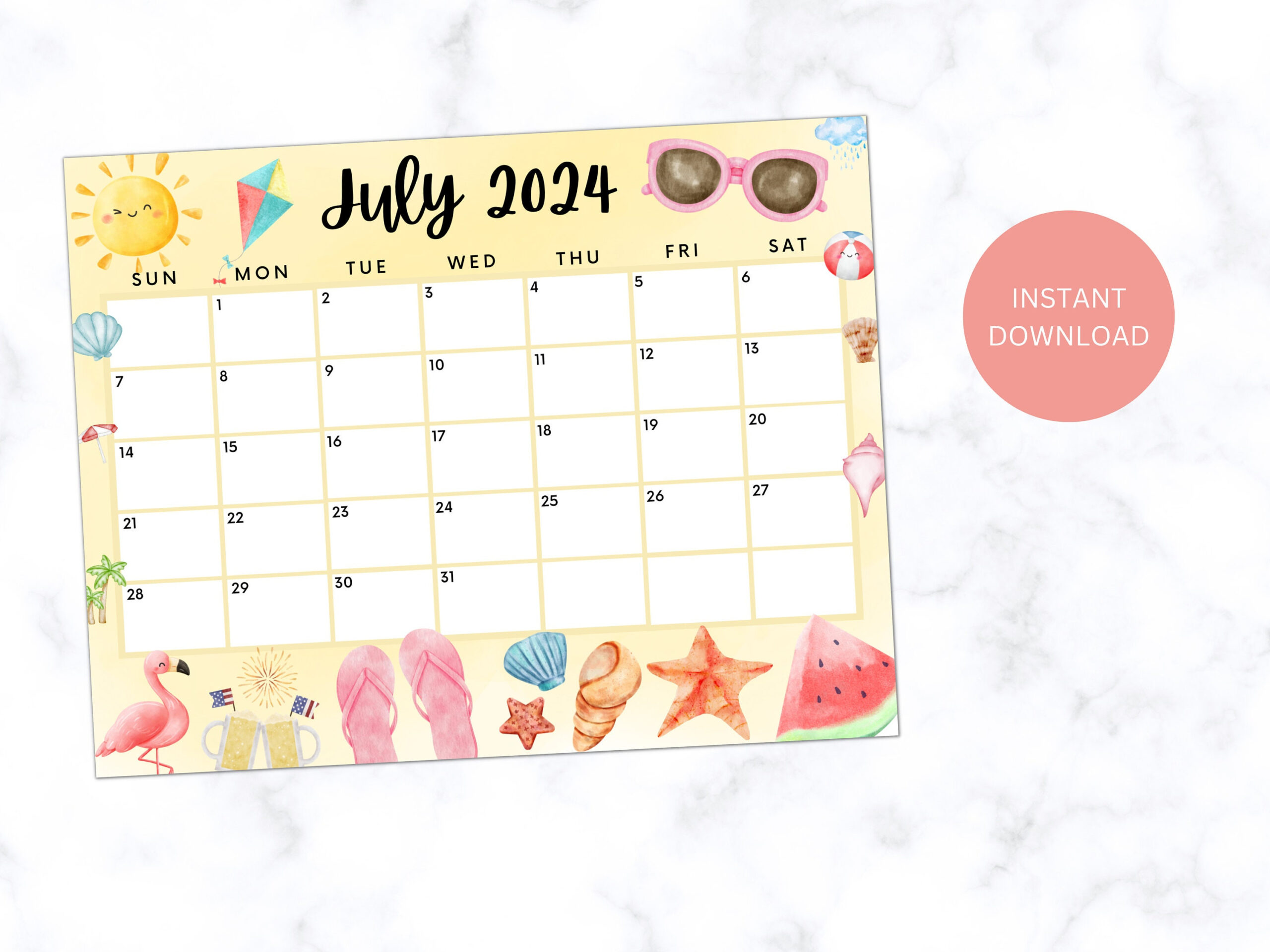 Editable July 2024 Calendar, Printable July Planner, Cute Calendar with regard to July 2024 Editable Calendar