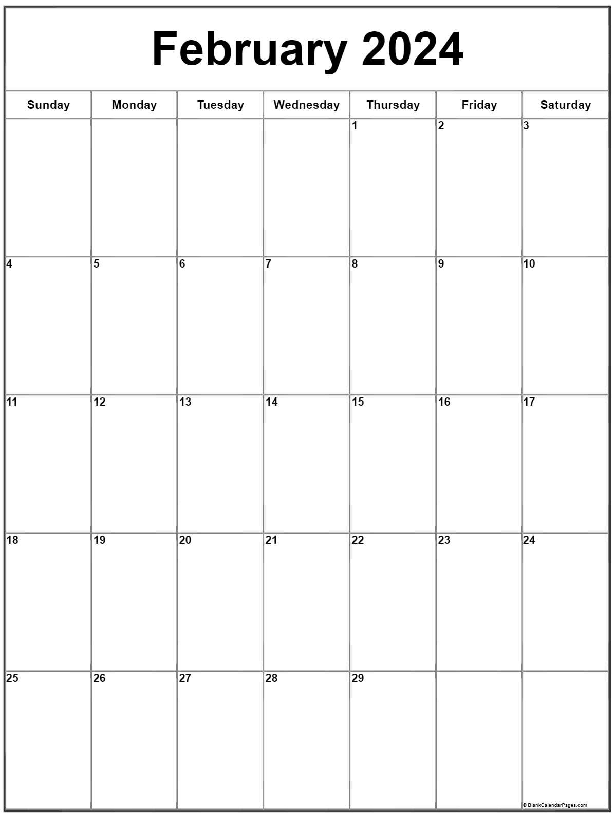 February 2024 Vertical Calendar | Portrait throughout Free Printable Calendar 2024 February Vertical