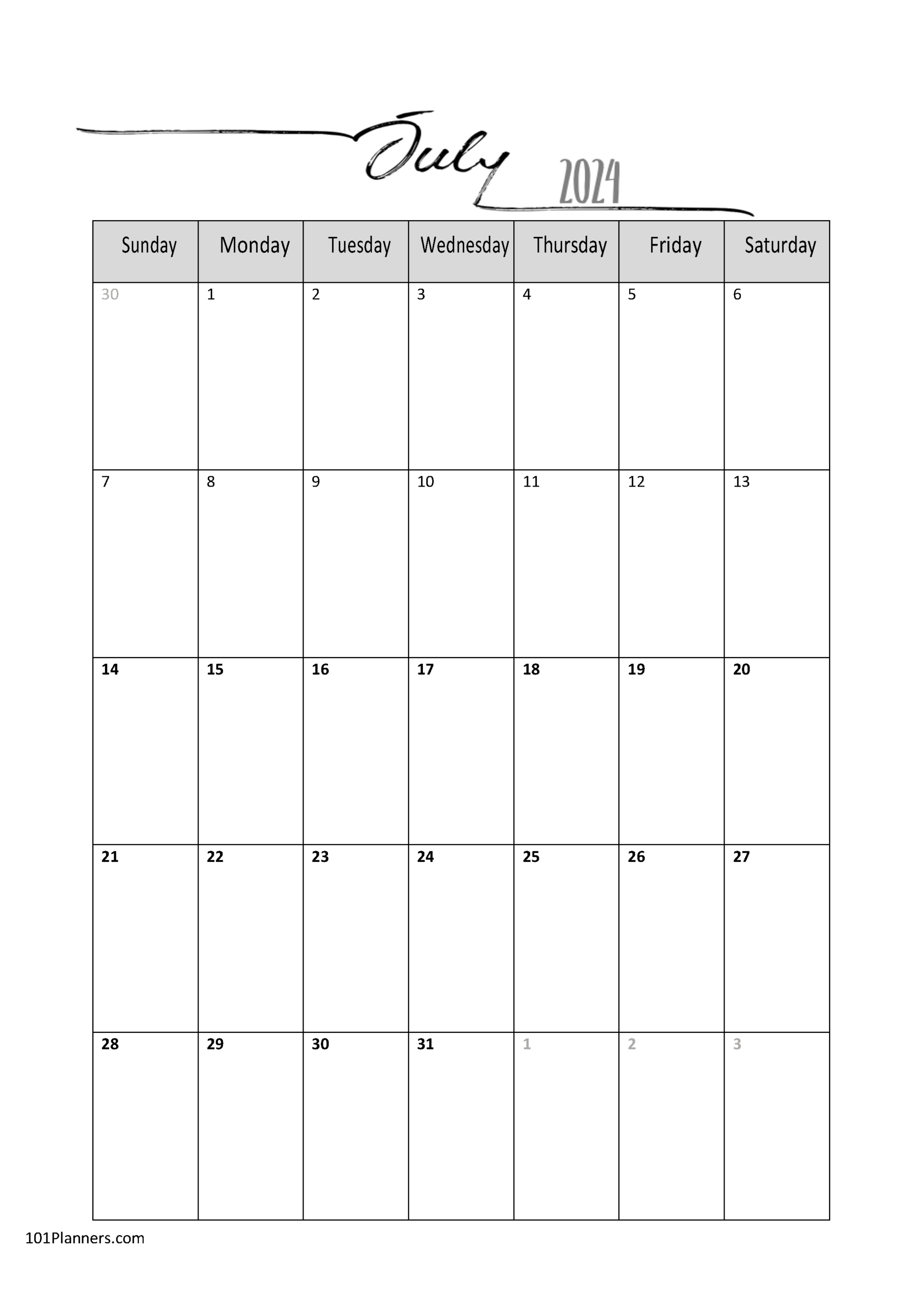 Free 2024 Calendar Template Word | Instant Download for July 2024 Calendar Editable Template