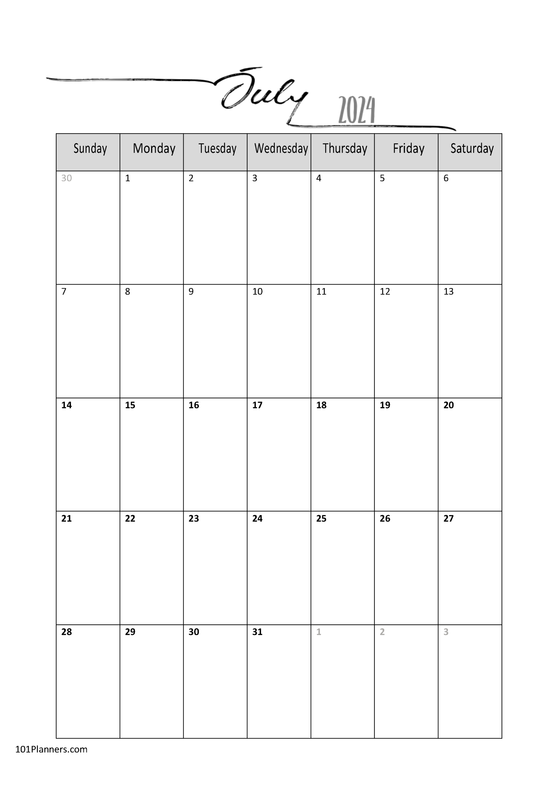 Free 2024 Calendar Template Word | Instant Download intended for Word Calendar Template July 2024