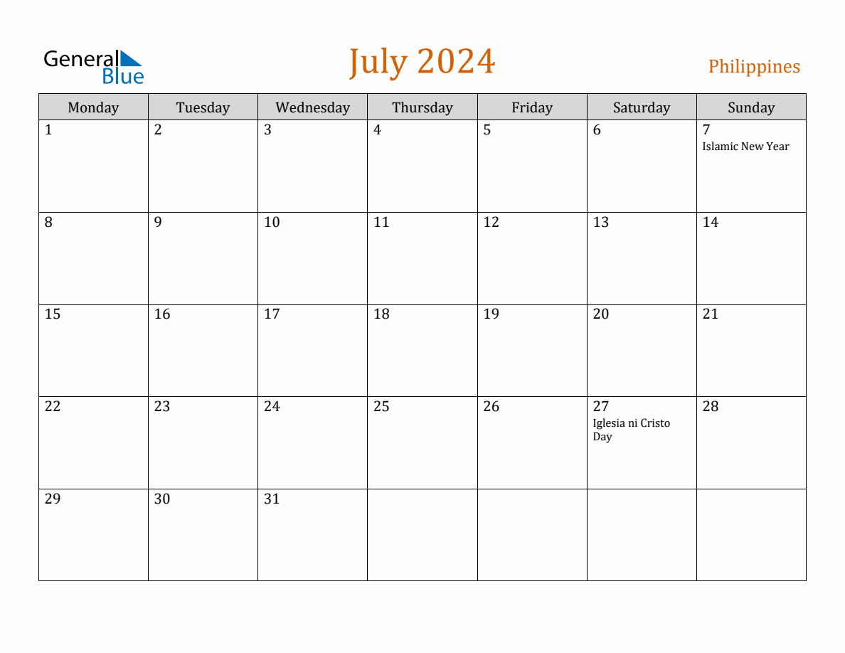 Free July 2024 Philippines Calendar intended for Philippine Calendar July 2024