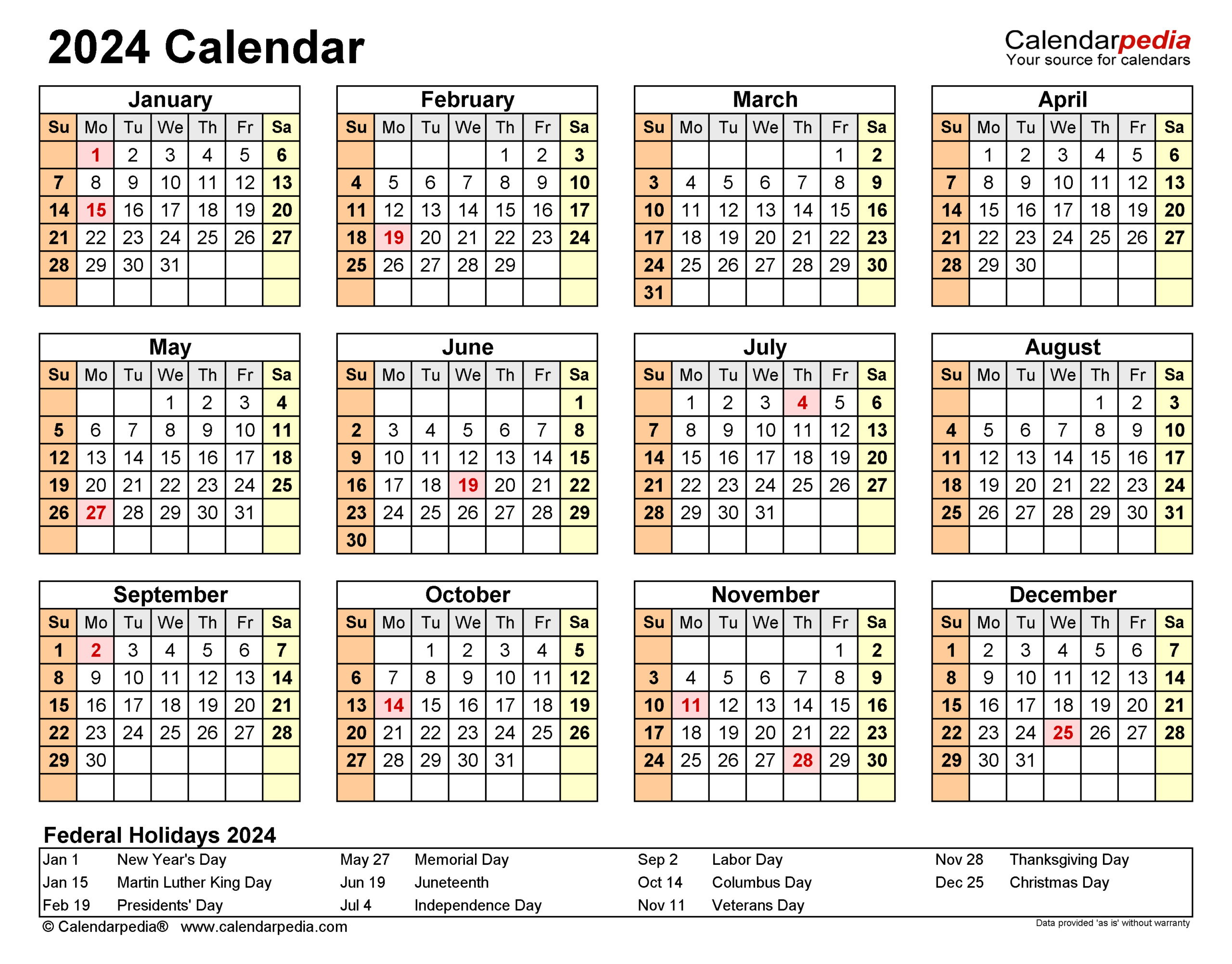 Free Printable 2024 Calendar Word intended for Free Printable Calendar 2024 Word Template