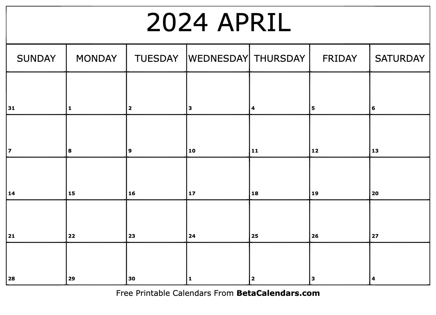 Free Printable April 2024 Calendar with Free Printable Blank April 2024 Calendar