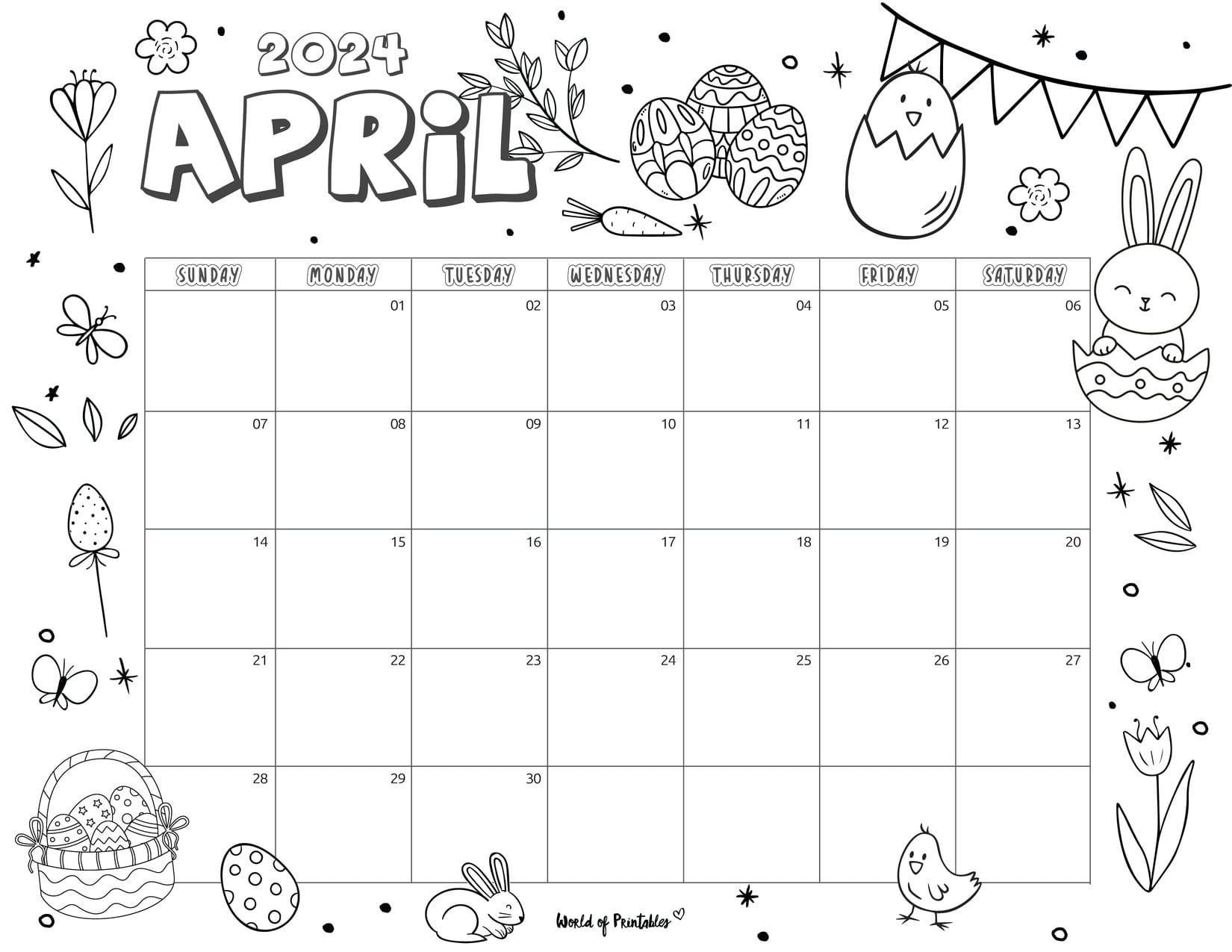 Free Printable April 2024 Calendars | Coloring Calendar, Free with regard to Free Printable April 2024 Calendar For Kids