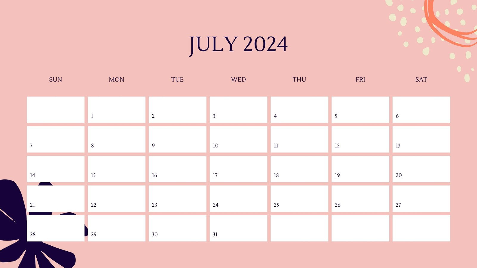 Free Printable, Custom July 2024 Calendar Templates | Canva with regard to July Calendar 2024 Design