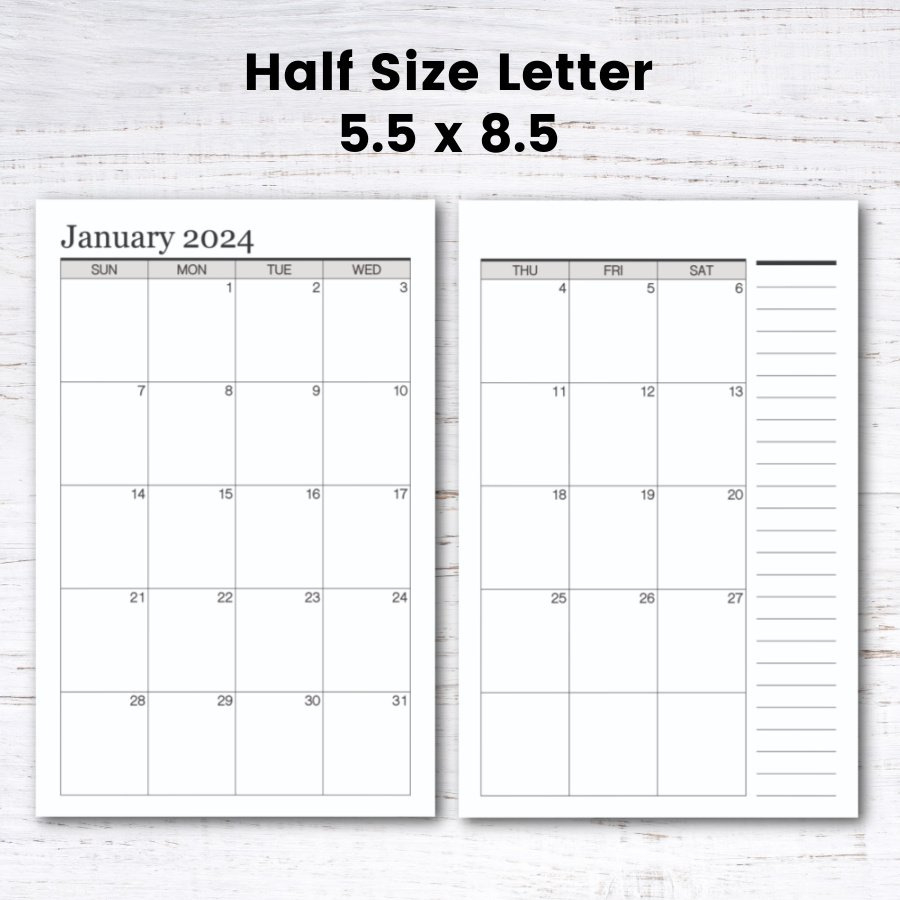 Free Printable Half Size 2024 Calendar — Krafty Planner pertaining to Free Printable Calendar 2024 Half Size