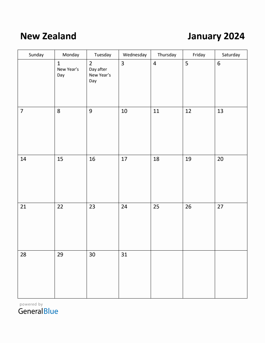 Free Printable January 2024 Calendar For New Zealand intended for Free Printable Calendar 2024 Nz