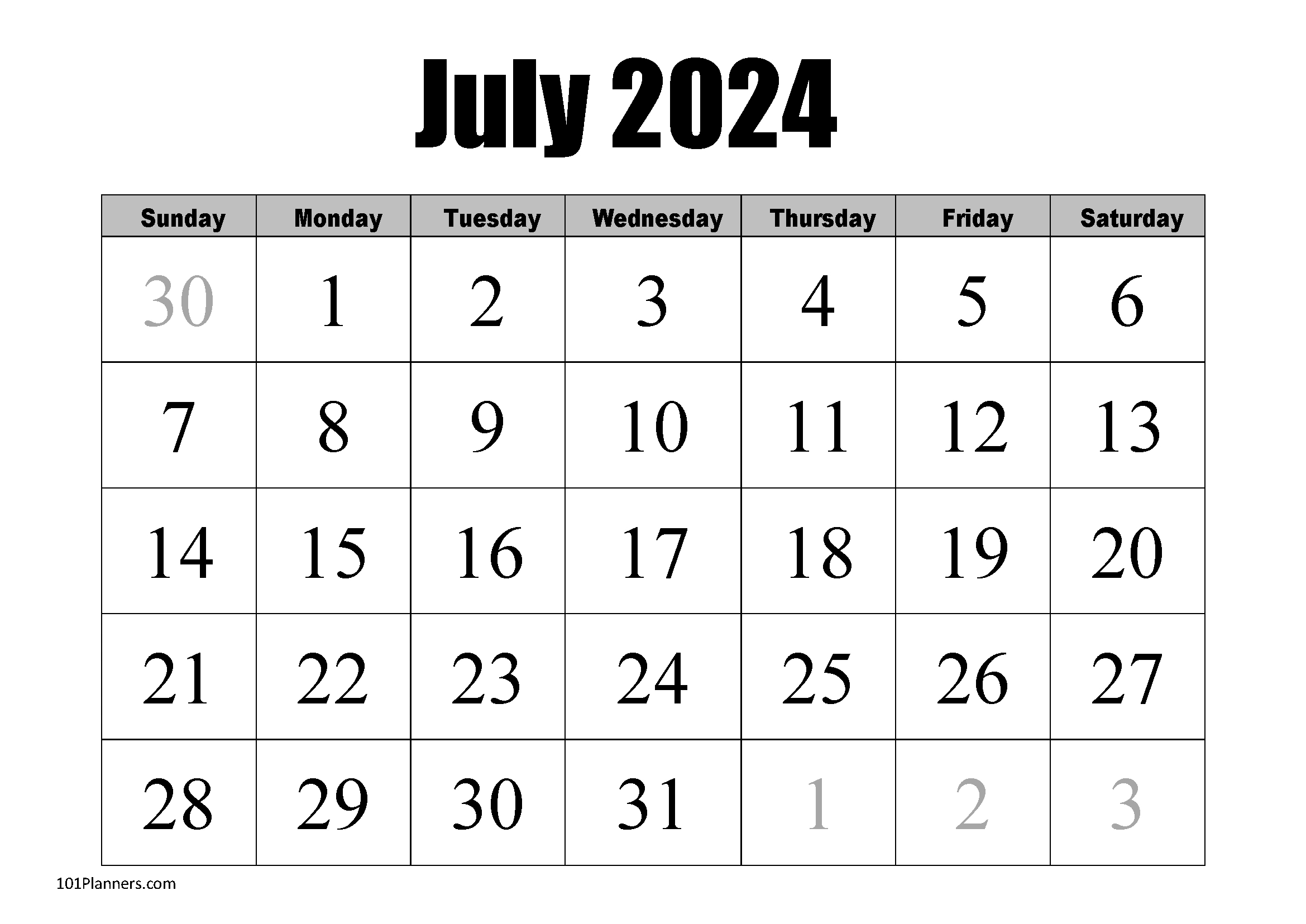 Free Printable July 2024 Calendar | Customize Online pertaining to July 2024 Calendar Big Numbers