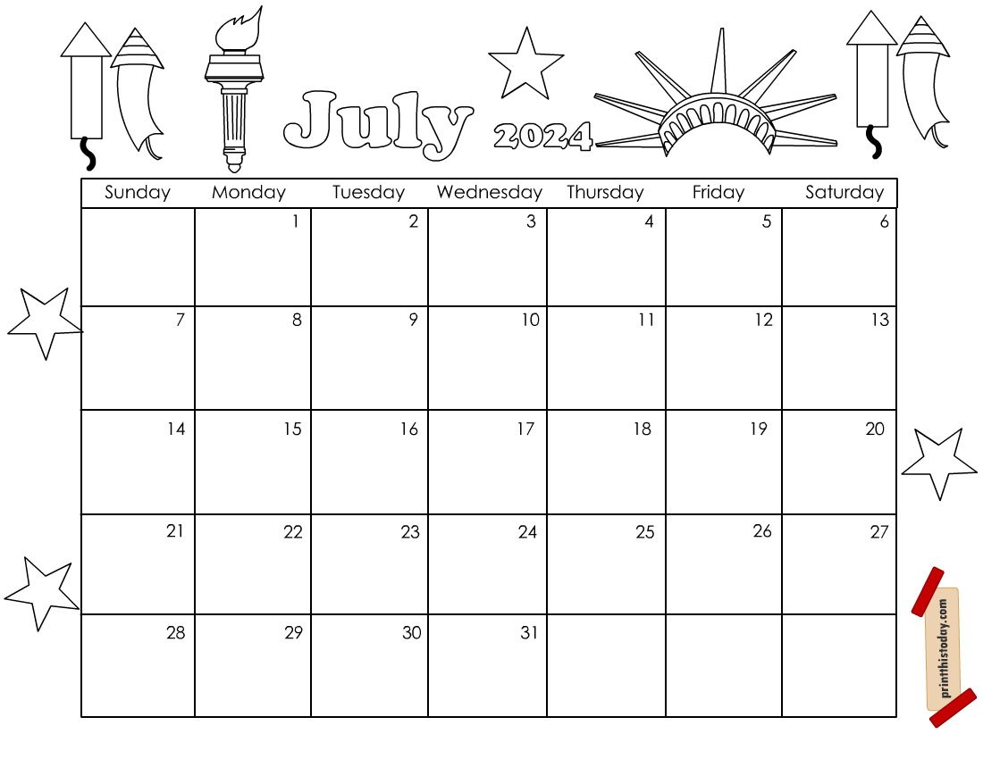 Free Printable July 2024 Calendar Pages And Templates with regard to July Calendar Coloring Page 2024