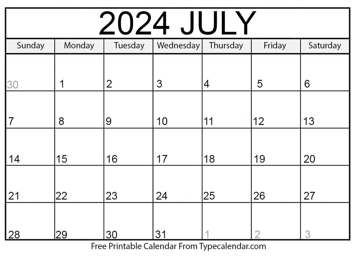 Free Printable July 2024 Calendars - Download regarding July Calendar 2024 Fillable
