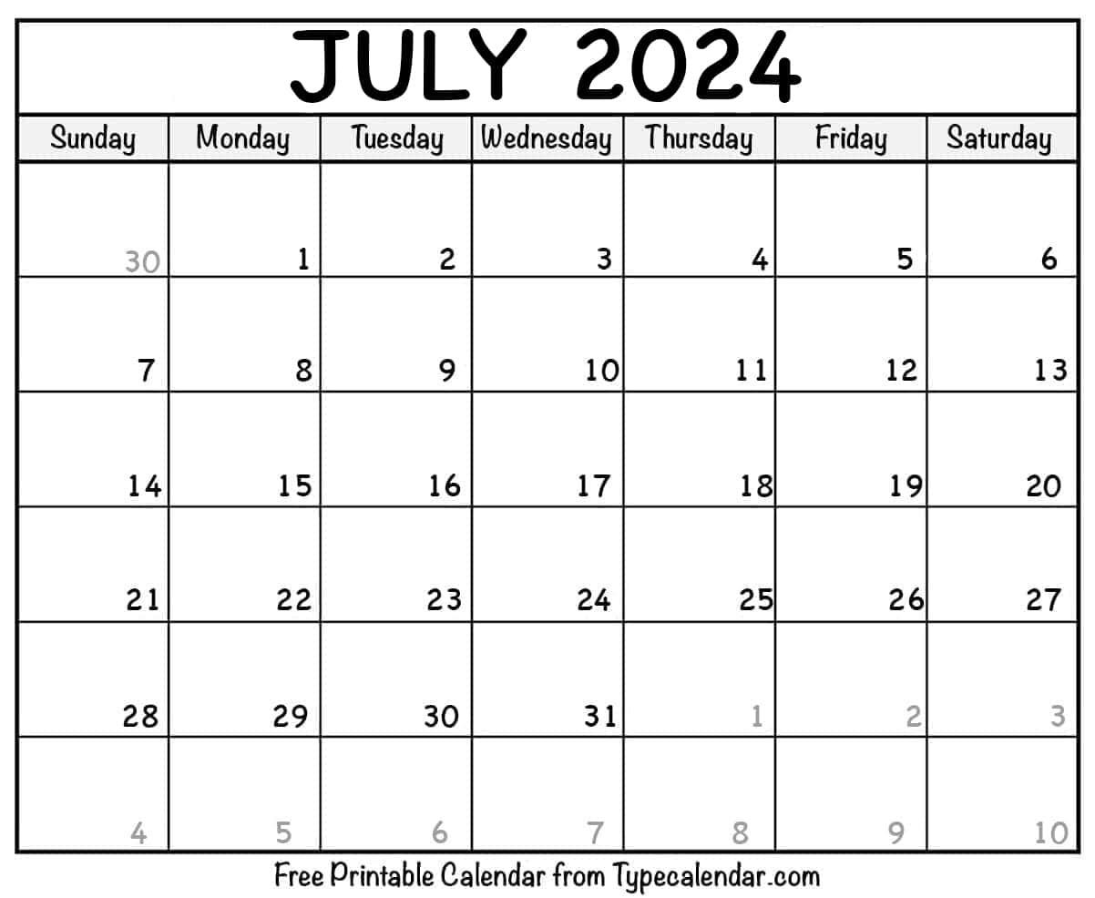 Free Printable July 2024 Calendars - Download throughout Pull Up July Calendar 2024