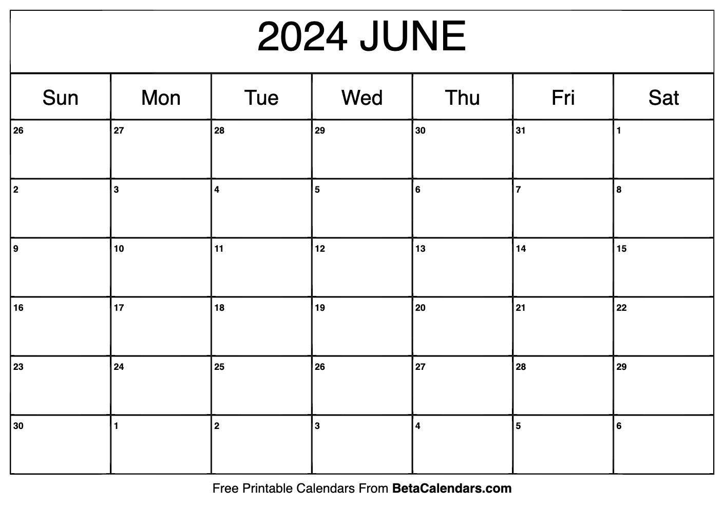 Free Printable June 2024 Calendar with regard to Free Printable Blank Calendar Juune 2024