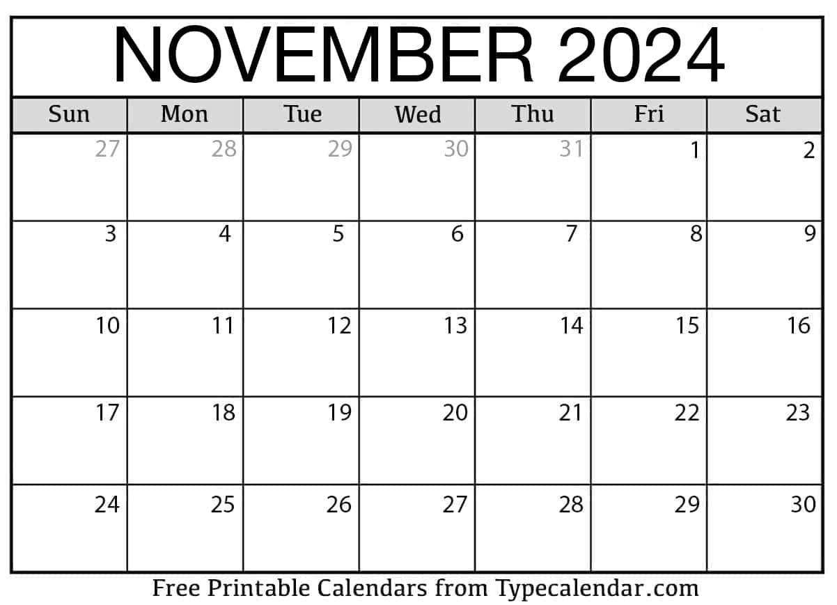 Free Printable November 2024 Calendars - Download inside Free Printable Blank November 2024 Calendar