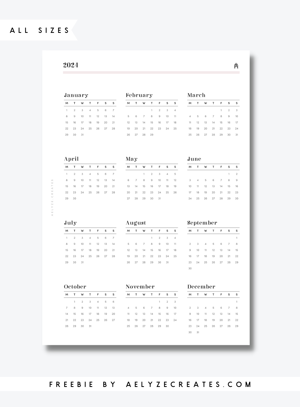 Freebie - All Sizes - 2024 Glance - Aelyzecreates with regard to Free Printable Calendar 2024 Half Size