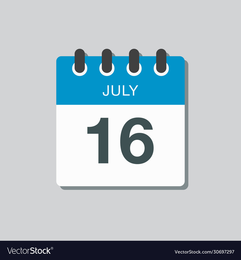 Icon Calendar Day 16 July Summer Days Year Vector Image with Calendar Emoji July 16 2024