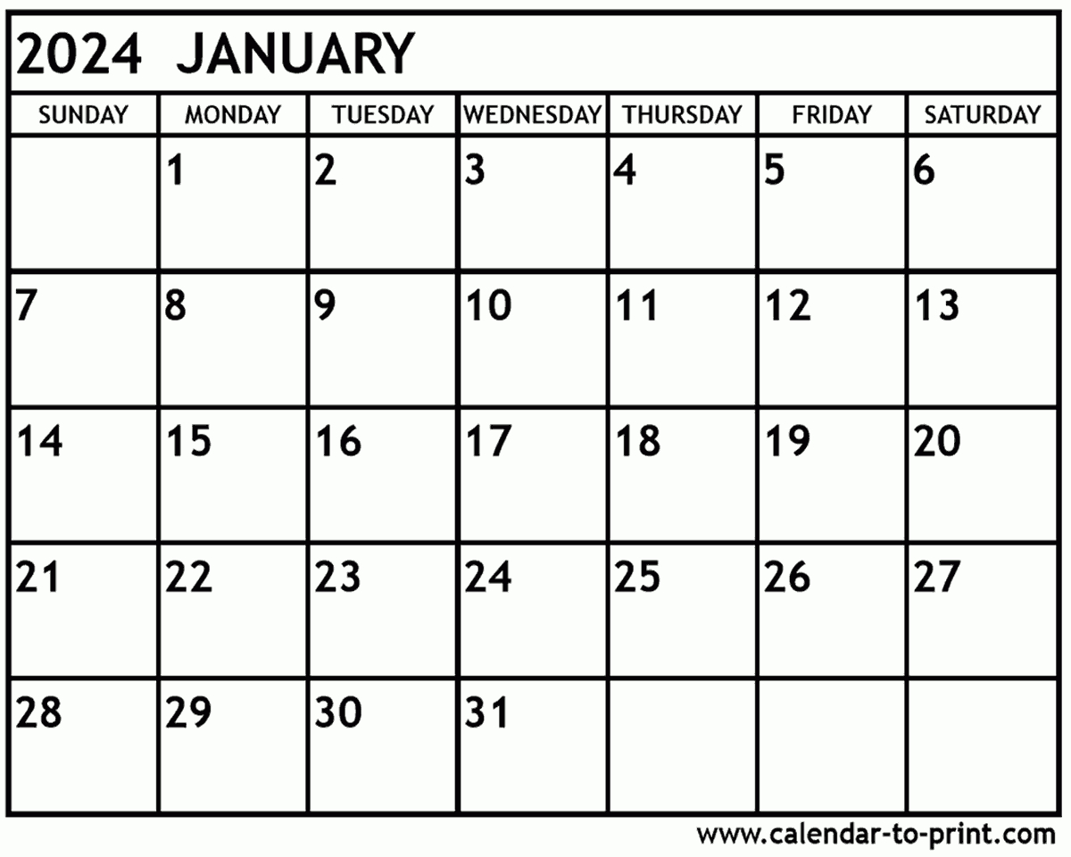 January 2024 Calendar Printable intended for Free Printable Blank January 2024 Calendar