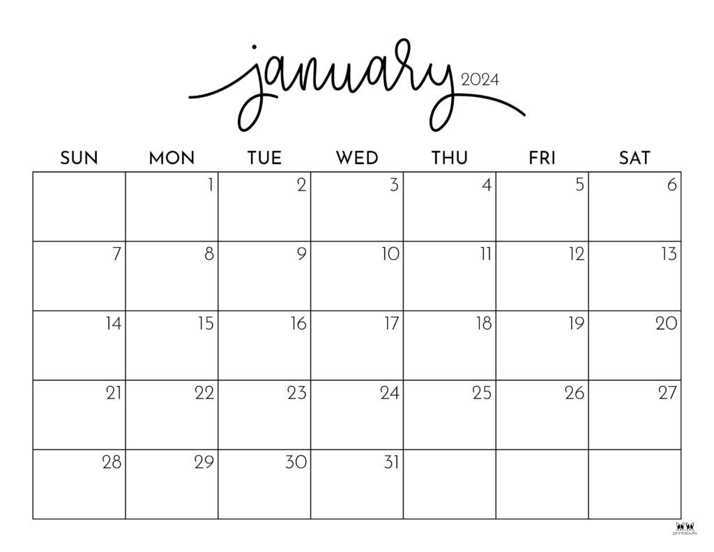 January 2024 Calendars - 50 Free Printables | Printabulls intended for Free Printable Blank January 2024 Calendar