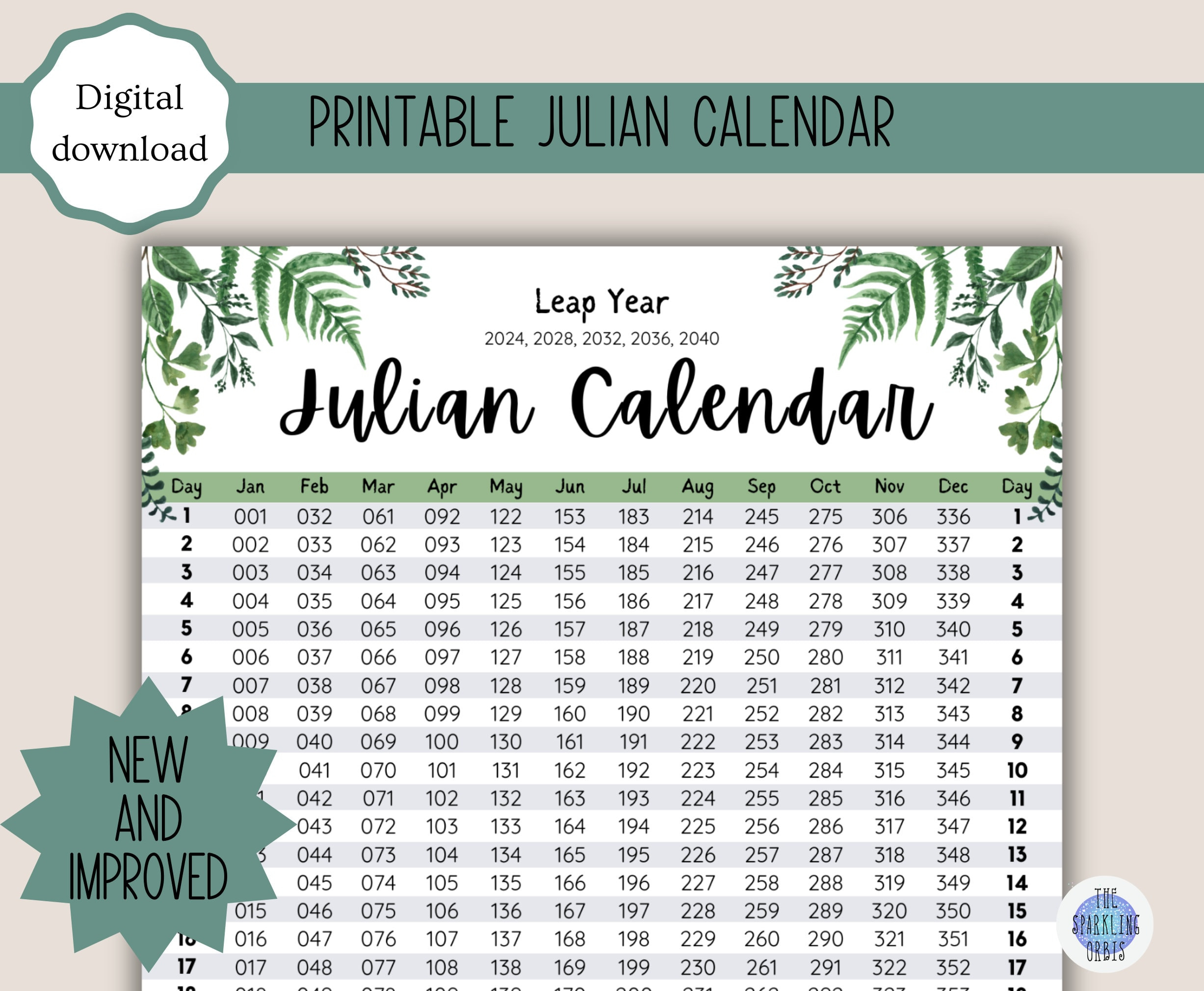 Julian Calendar Military And Government Leaf Design Digital for Julian Calendar 2024 Printable
