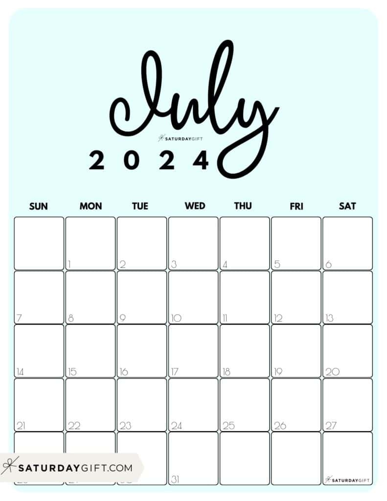 July 2024 Calendar - 20 Cute &amp;amp; Free Printables | Saturdaygift for Cute Printable July Calendar 2024