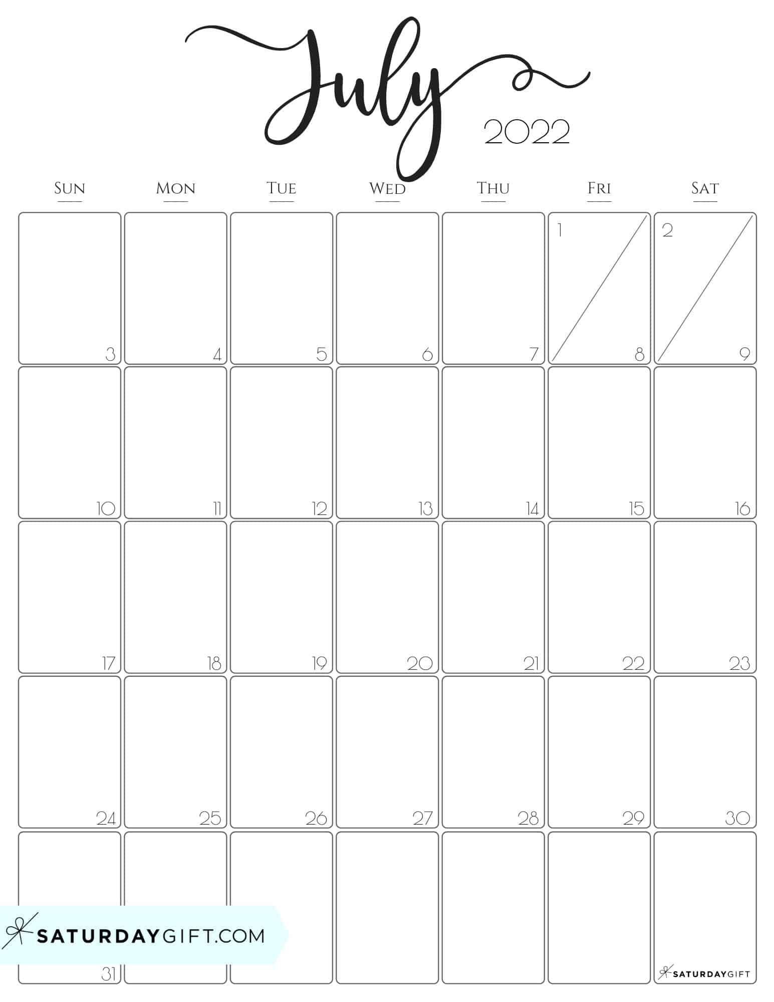 July 2024 Calendar - 20 Cute &amp;amp; Free Printables | Saturdaygift in July 2024 Calendar Cute Printable
