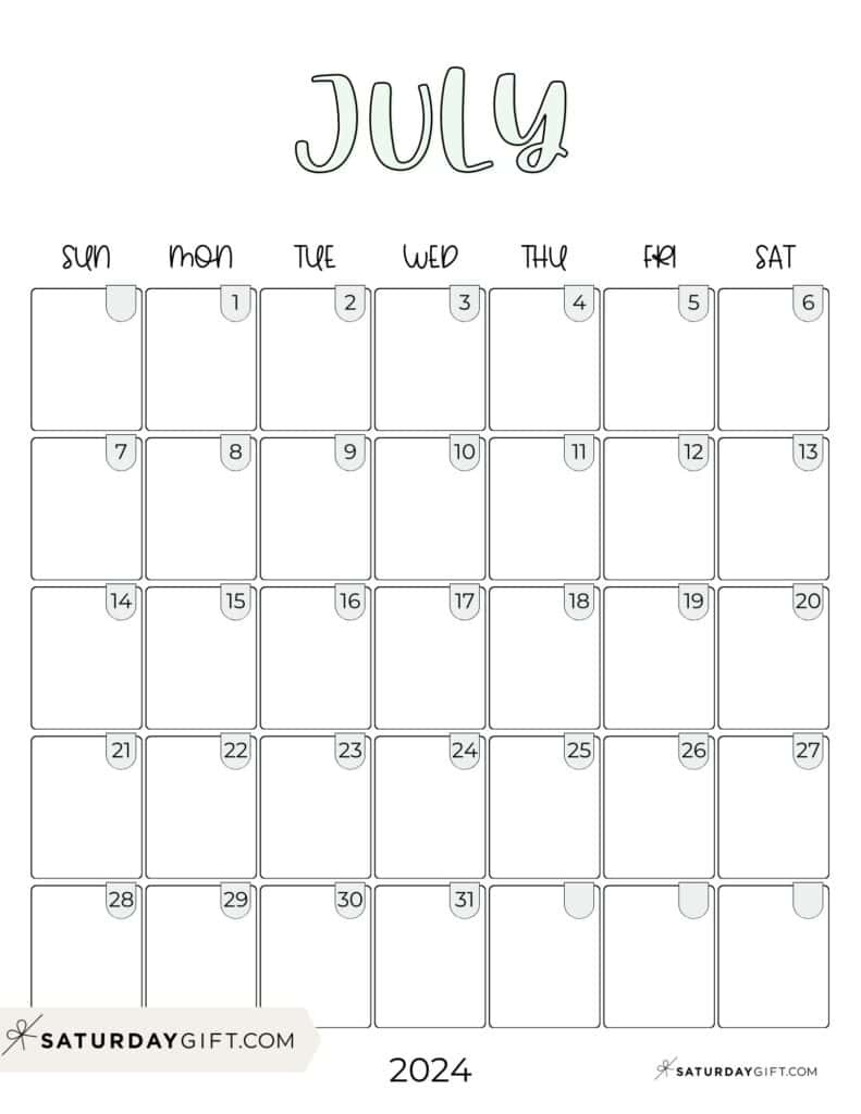 July 2024 Calendar - 20 Cute &amp;amp; Free Printables | Saturdaygift with regard to Small July 2024 Calendar