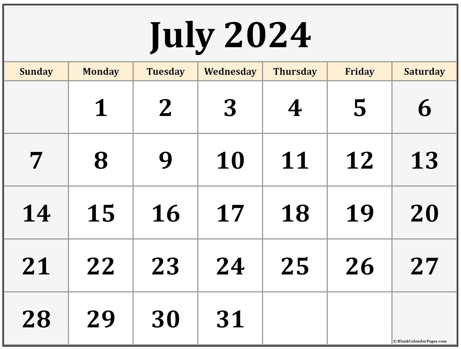 July 2024 Calendar | Free Printable Calendar for 21 July 2024 Calendar Printable