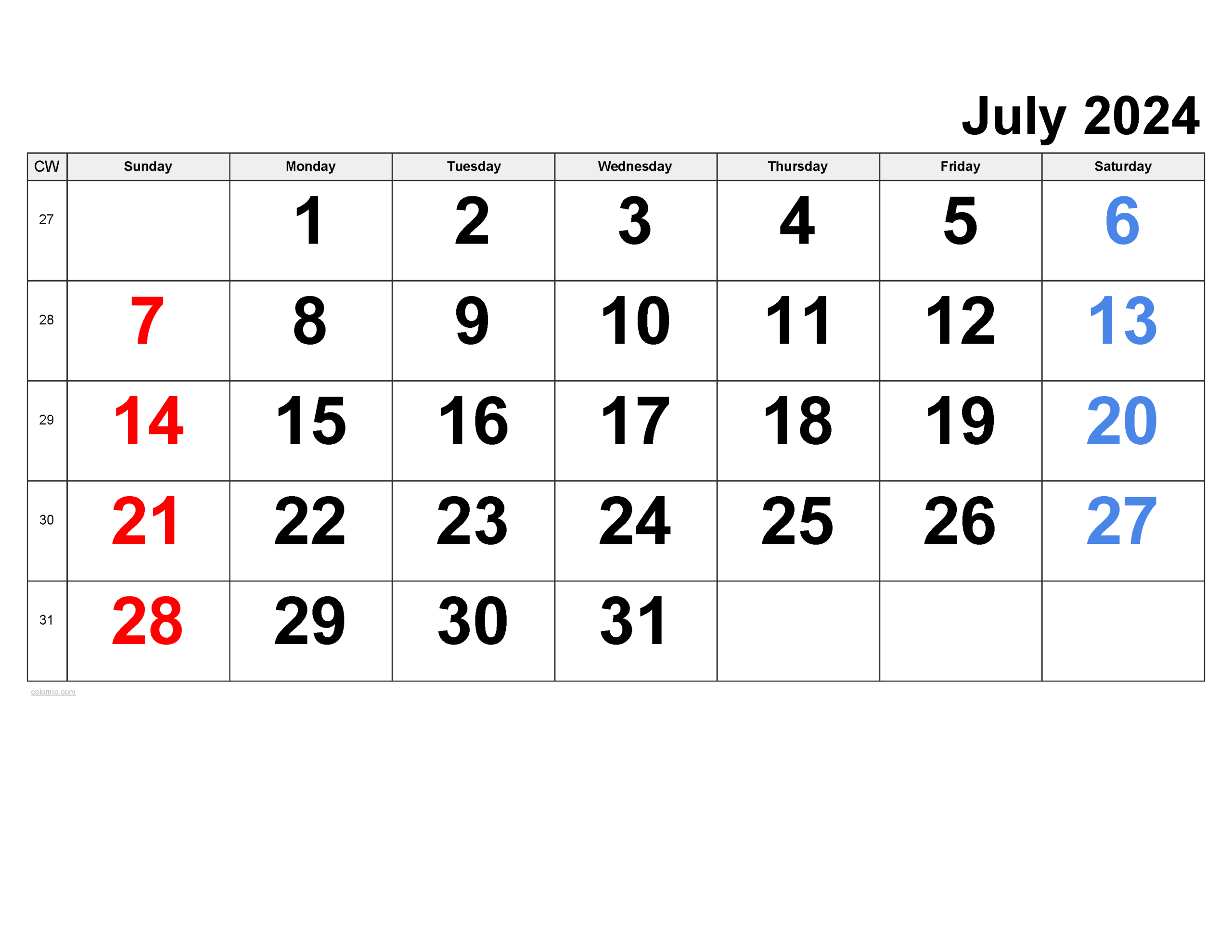 July 2024 Calendar | Free Printable Pdf, Xls And Png intended for Weekly July 2024 Calendar