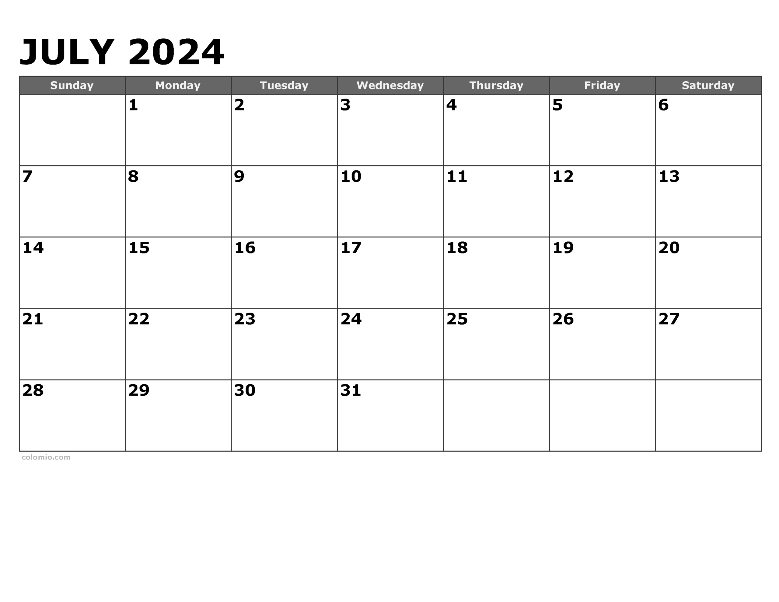 July 2024 Calendar | Free Printable Pdf, Xls And Png with regard to July 2024 Calendar Days