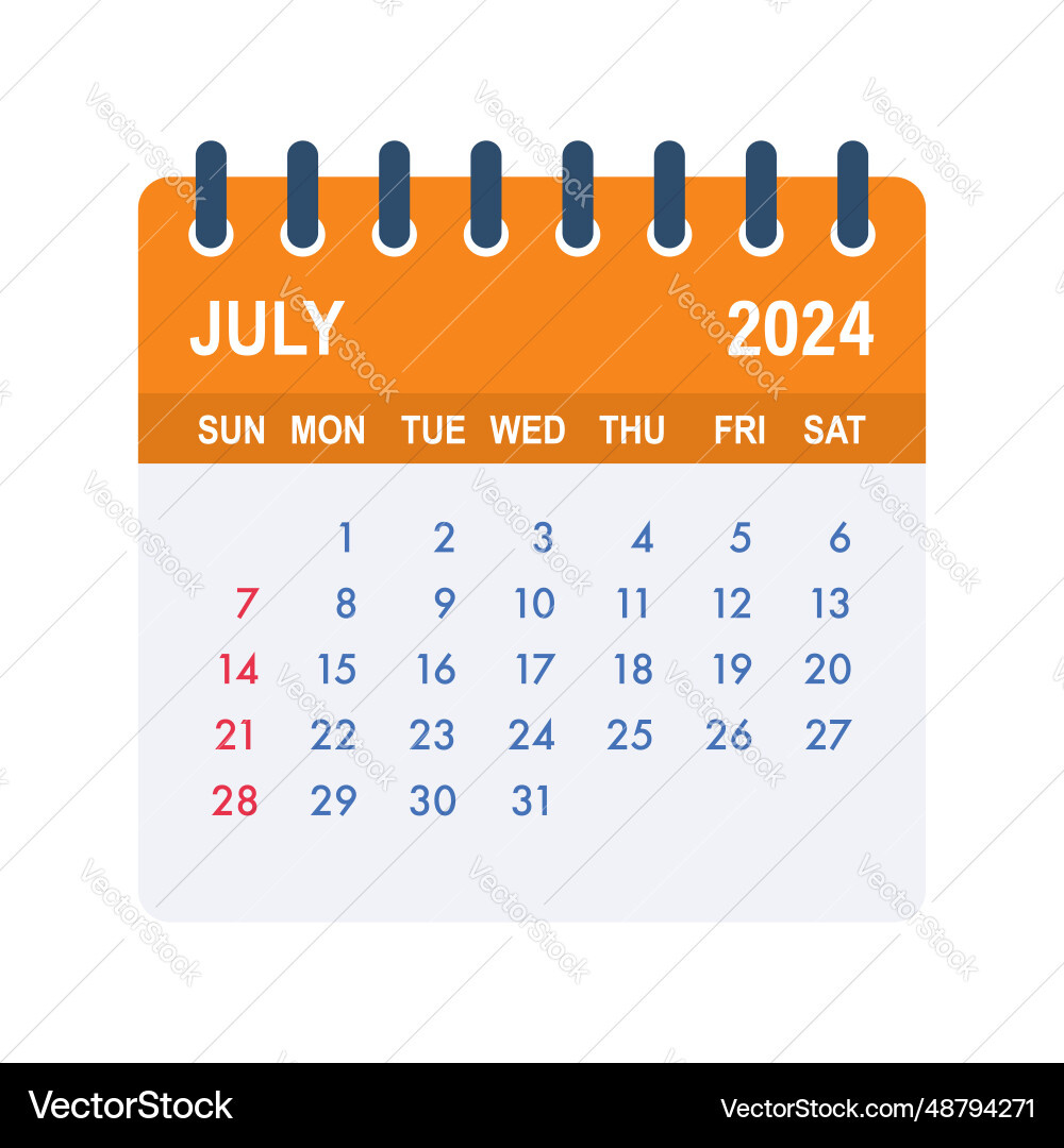 July 2024 Calendar Leaf In Flat Royalty Free Vector Image with July 2024 Calendar Vector
