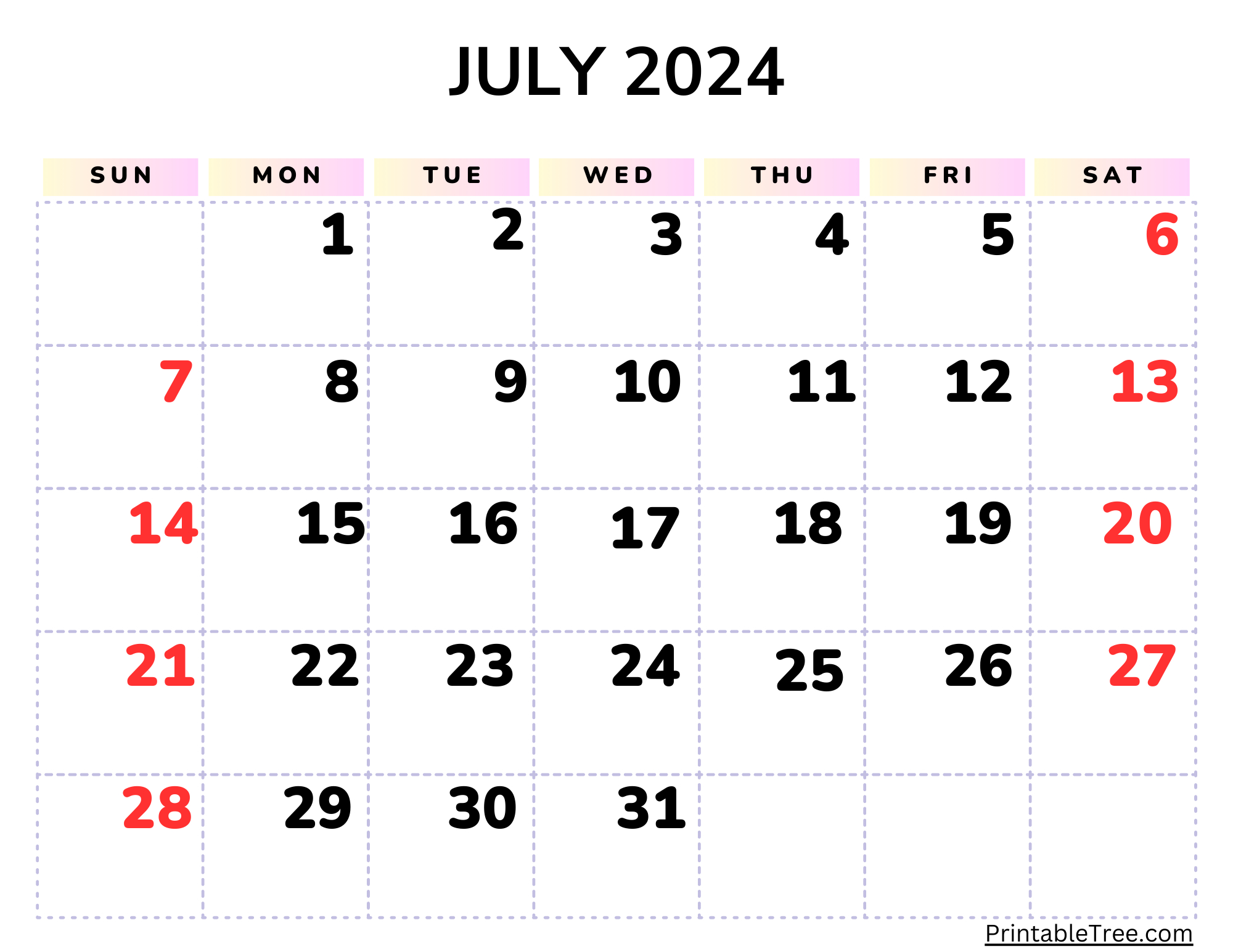July 2024 Calendar Printable Pdf With Holidays Free Template regarding July 2024 Calendar Big Numbers