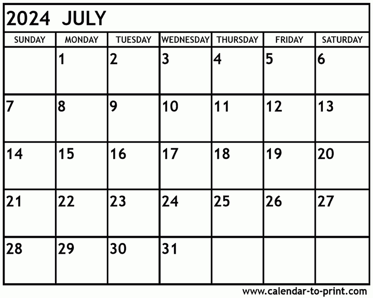 July 2024 Calendar Printable regarding 2 July 2024 Calendar Printable