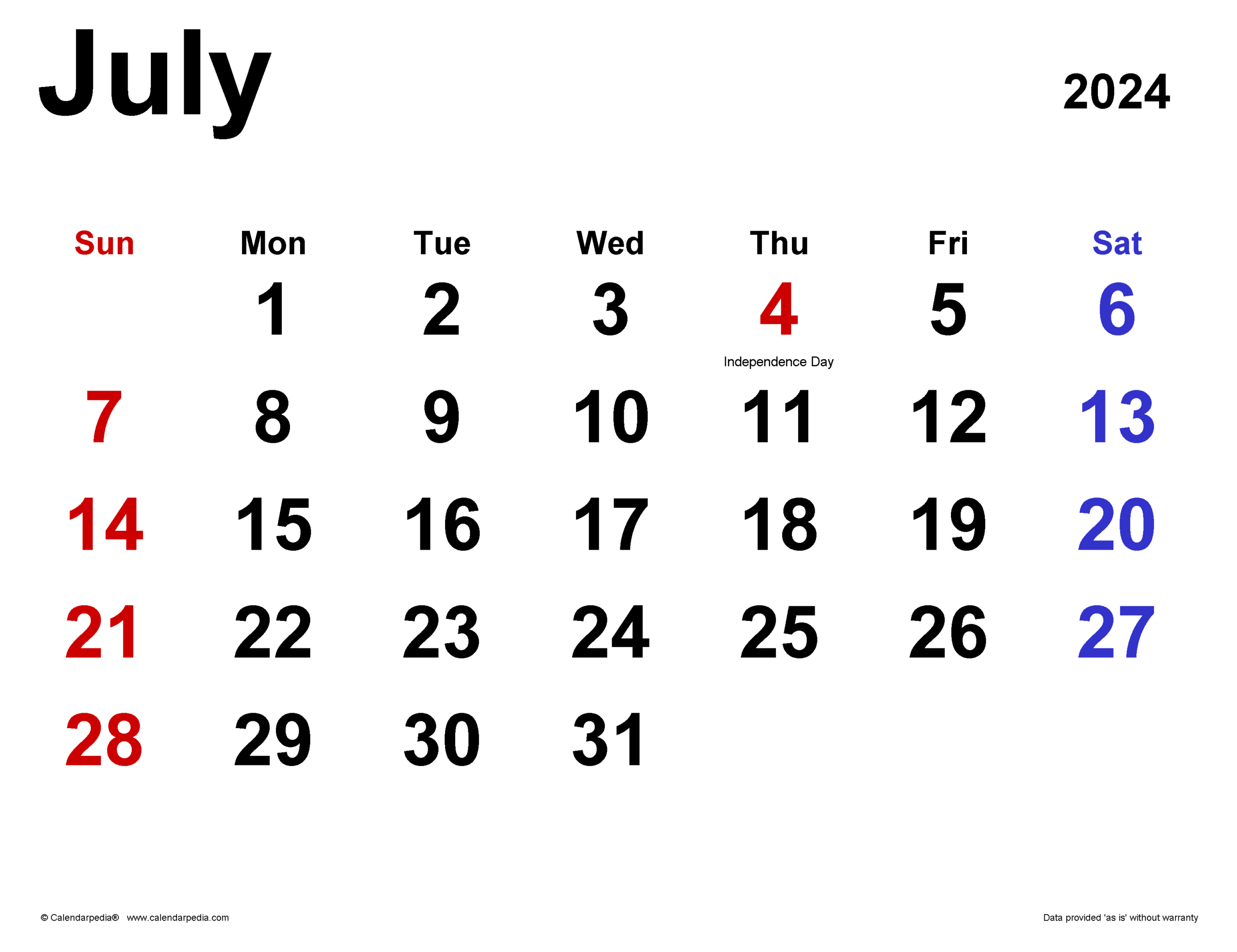 July 2024 Calendar | Templates For Word, Excel And Pdf for 2 July 2024 Calendar Printable